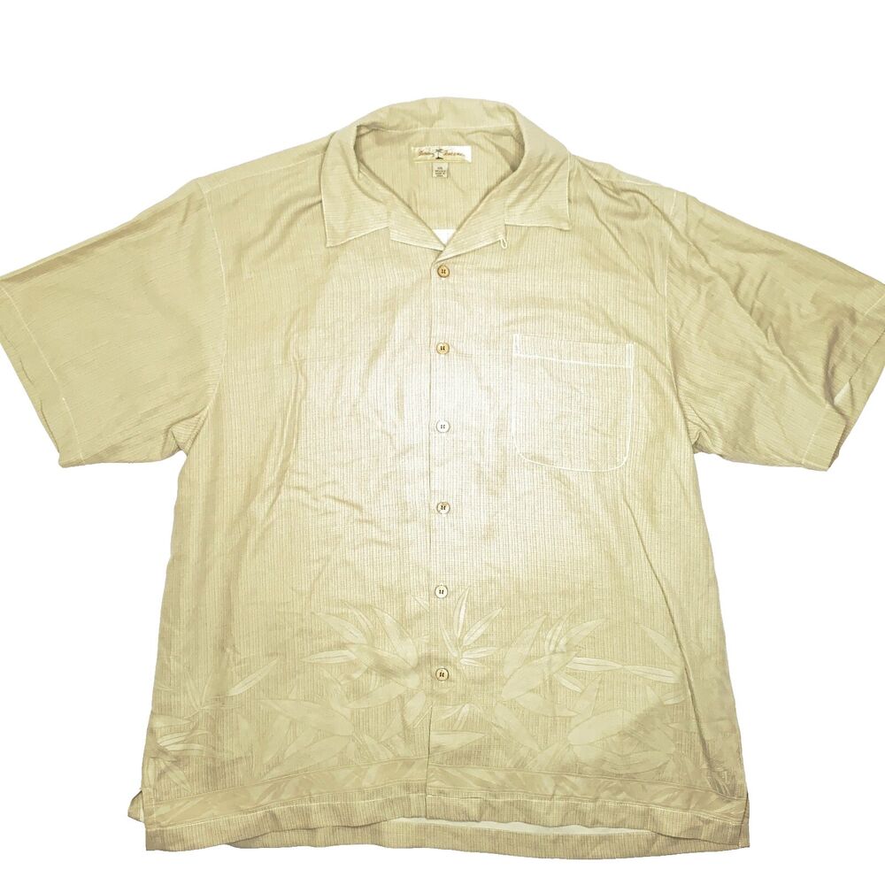 TOMMY BAHAMA Beige Hawaiian Button Up Camp Shirt w/Graphic Back Mens Size 2XL